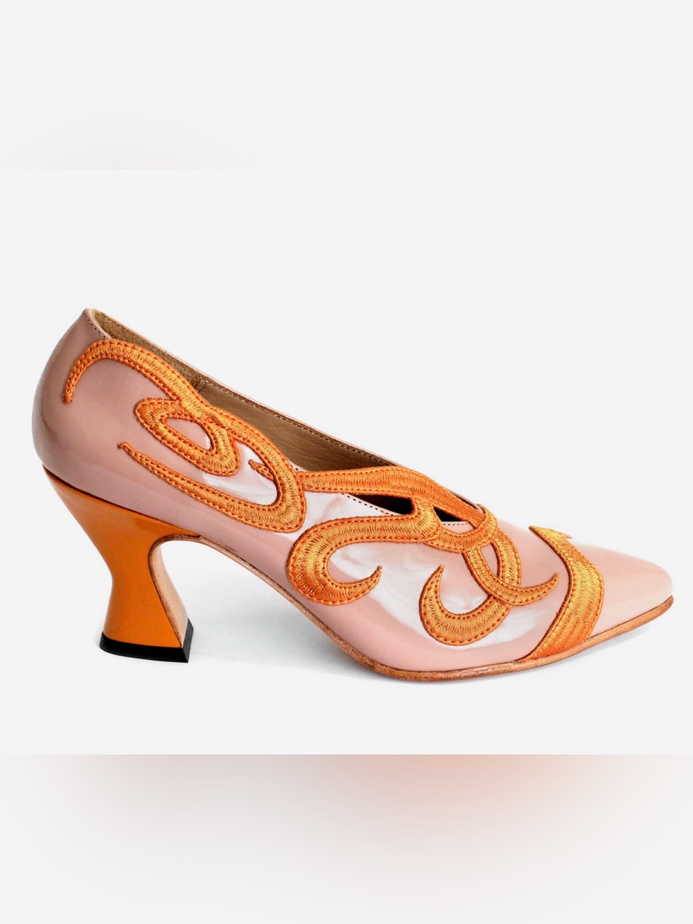 John Fluevog Hotchkiss Pumps Embroidered Pink/Orange Colorway 8
